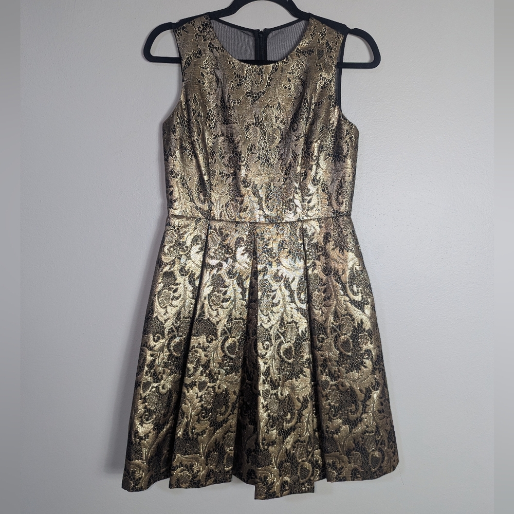 2P Eliza J Petites Gold Jacquard Fit & Flare Dress - Picture 3 of 6